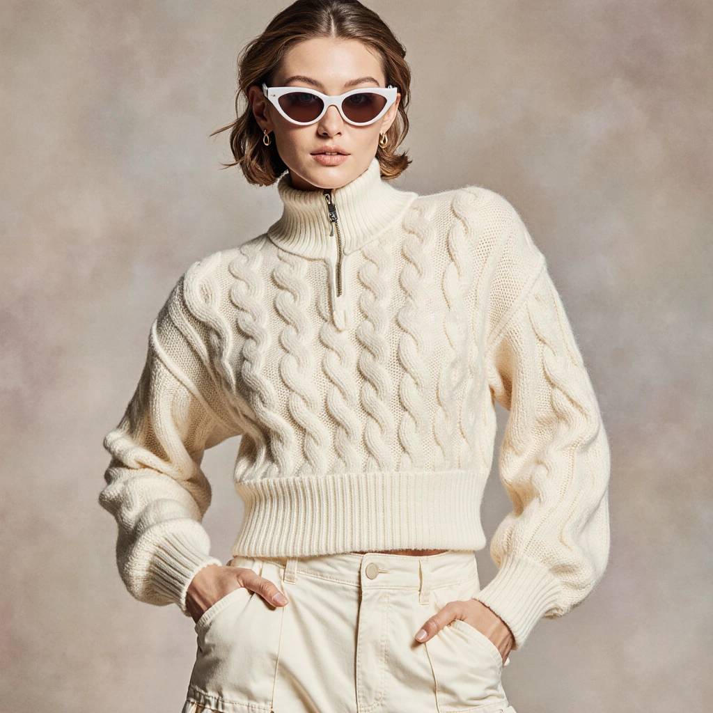 Cable Wool-Cashmere Half-Zip Sweater